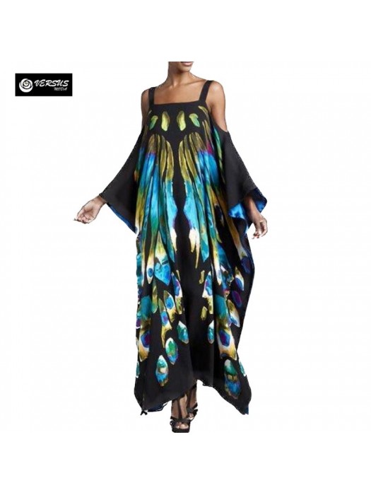 Copricostume Caftano Lungo Donna Mare Multicolor Woman Boho Chic Kaftan COV0269